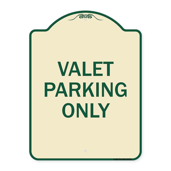 Signmission Designer Series Valet Parking Only, Tan & Green Heavy-Gauge Aluminum Sign, 24" x 18", TG-1824-22758 A-DES-TG-1824-22758 - main